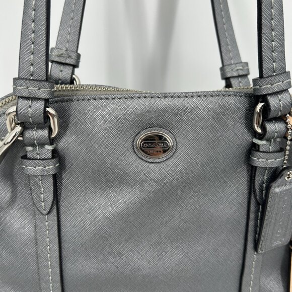 COACH Gray Metallic Peyton Saffiano Leather Domed Satchel Shoulder Handbag Purse - Picture 5 of 13